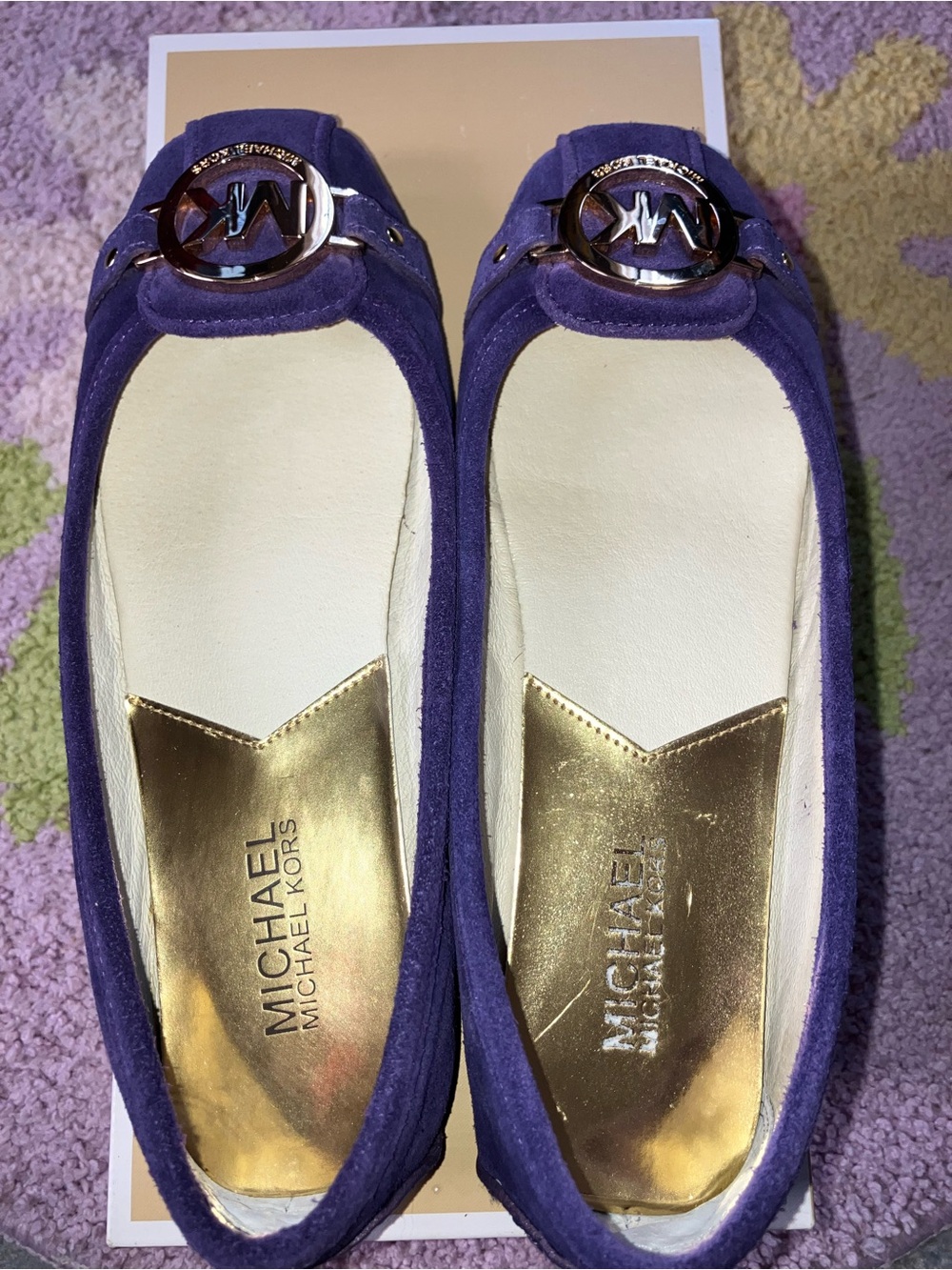 Michael Kors Purple Suede Logo Ballet Flats